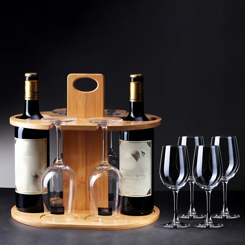 Elegance Elevated: Wooden Tabletop Wine Rack with High-Legged Cup Inverted Cup Design