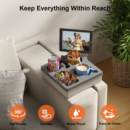 Silicone Sofa Caddy Tray with Cup & Phone Holder