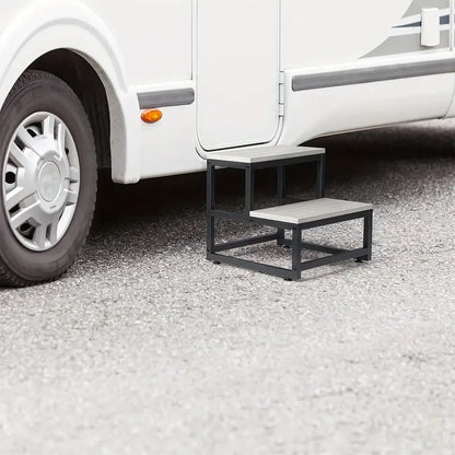 Heavy Duty 2-Step Steel and Wooden Step Stool - Grey