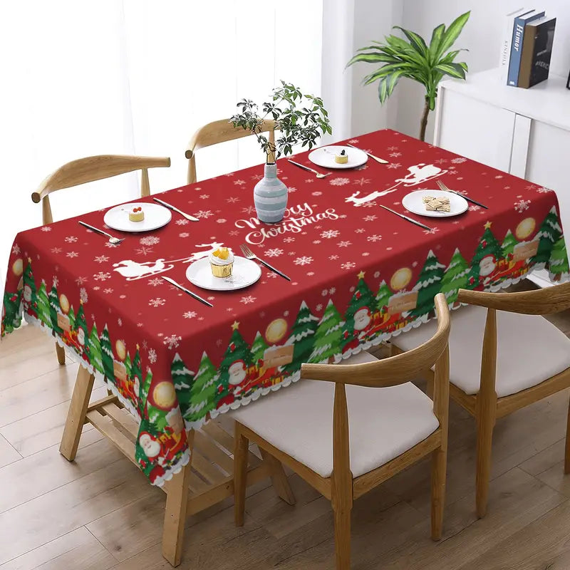 Transform Your Table with 1pc Merry Christmas Polyester Tablecloth