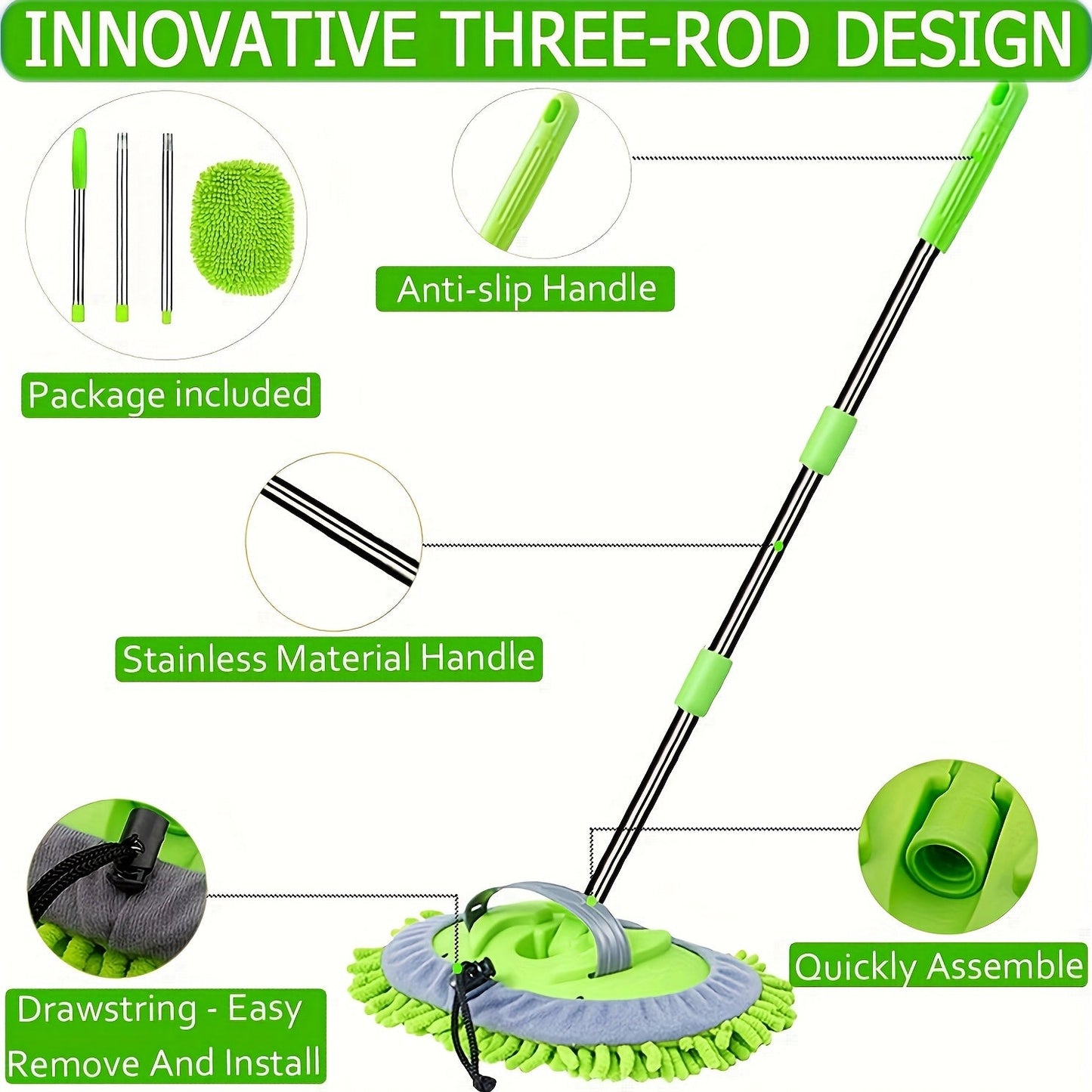 Long Handle Car Wash Brush Mop Kit