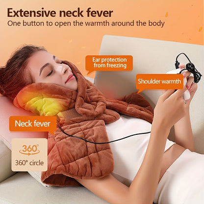 USB Heated Neck Massage Pad with 3-Level Temperature Control(Brown)