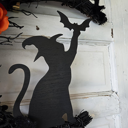 Halloween Witch Cat Moon Wreath Door Decor