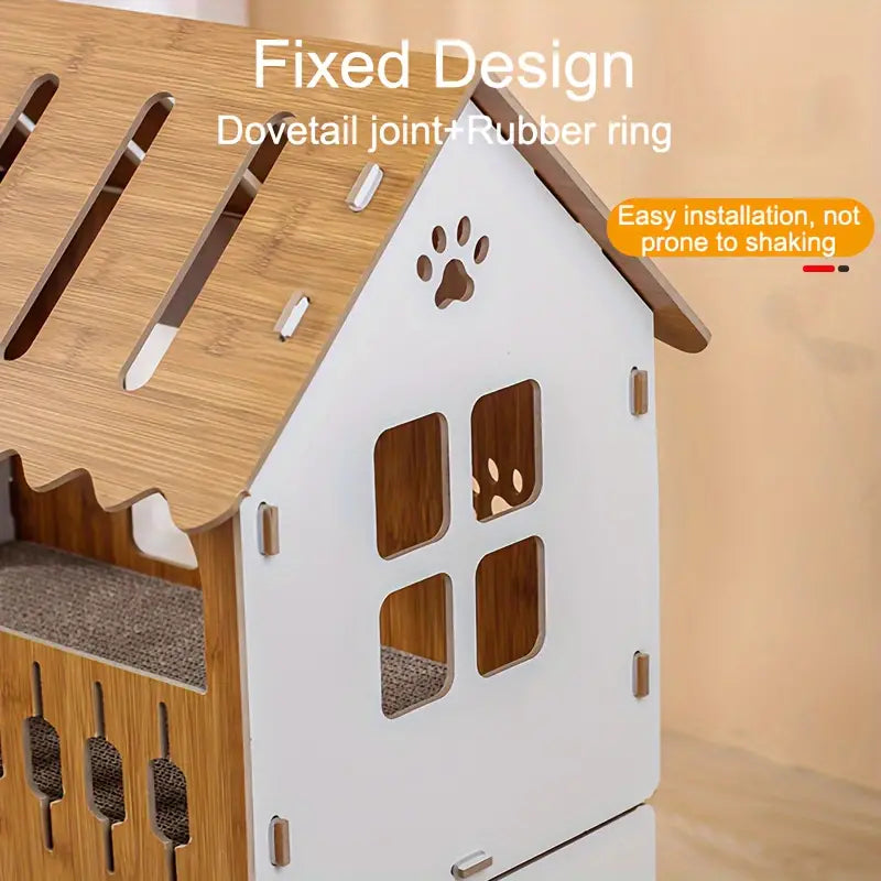 Villa-Style Cat Scratcher Cardboard House - Plaid Pattern
