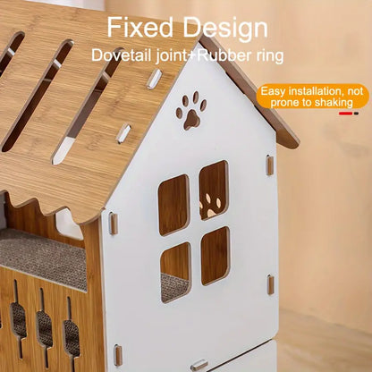 Villa-Style Cat Scratcher Cardboard House - Plaid Pattern
