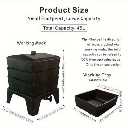 Worm Composting Bin 3-Tier Waste Converter