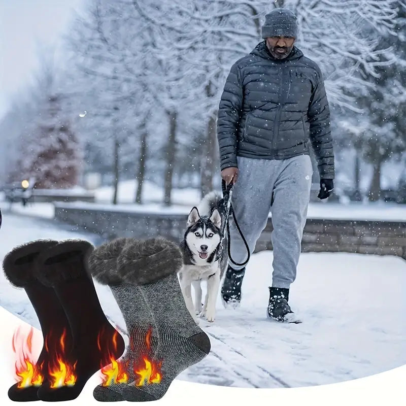 3 Pairs Black Heat Socks: Winter Warm Thermal Crew Boot Socks