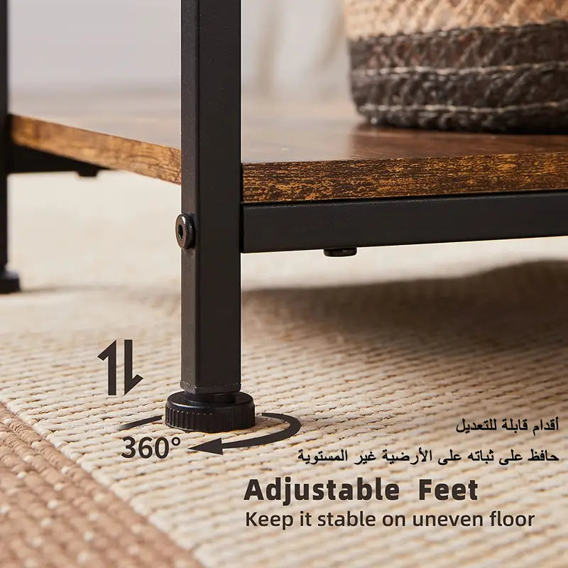 Brown Rectangular Living Room Entryway Table with Shelf and Two Drawers