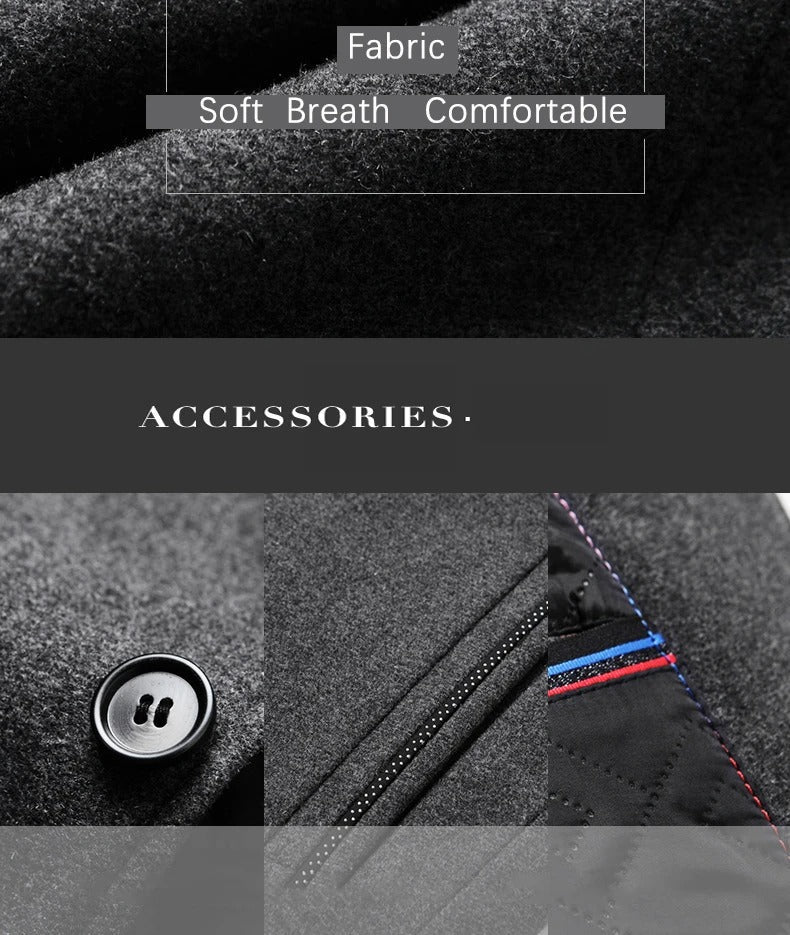 Mens Winter Wool Coat Stand Collar Business Jacket (Gray)
