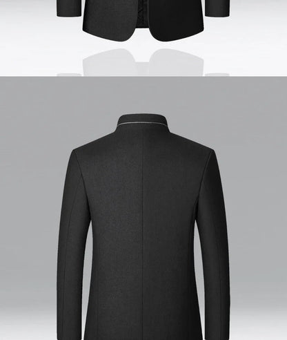 Men's Double Collar Wool Business Coat Winter (Black)