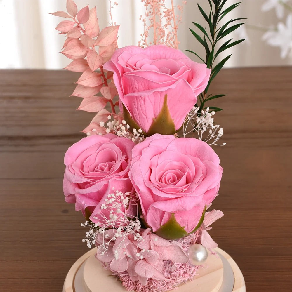 Rose in Glass Dome Valentines Mothers Birthday Gift