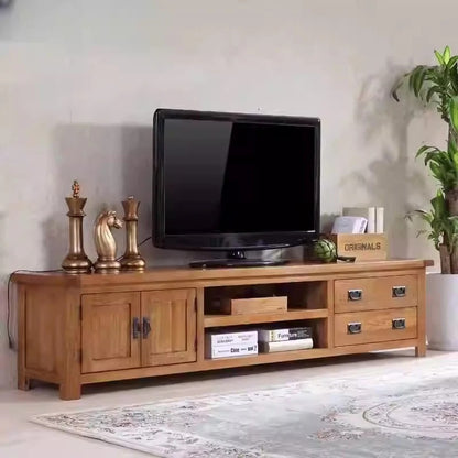 Solid Wood TV Cabinet with Modern Red Oak Design