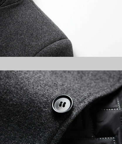 Men's Double Collar Wool Business Coat Winter (Black)
