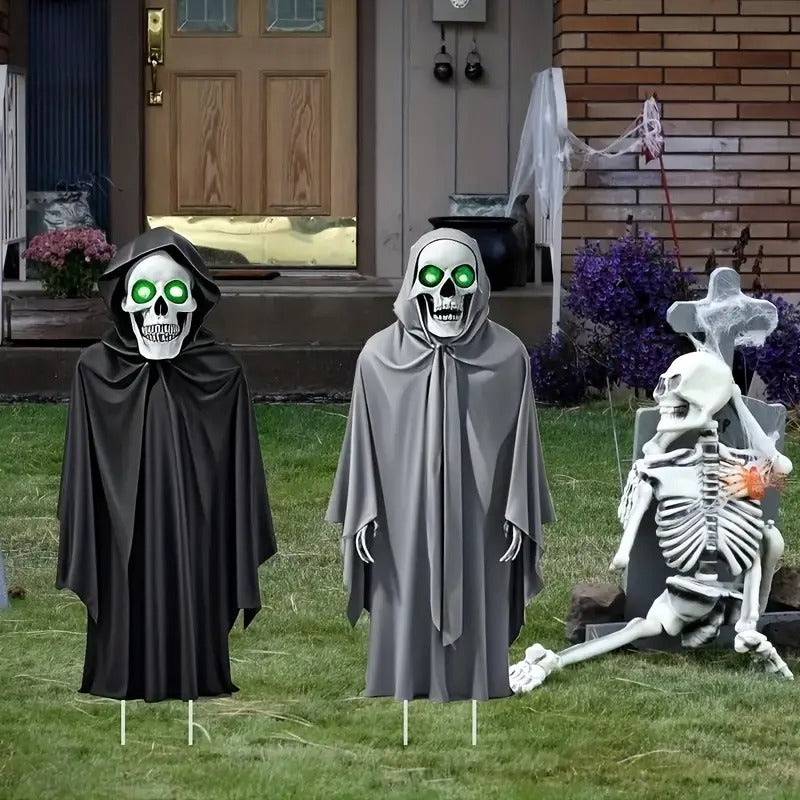 Halloween Skeleton Figurines with Glowing Eyes (2pcs)