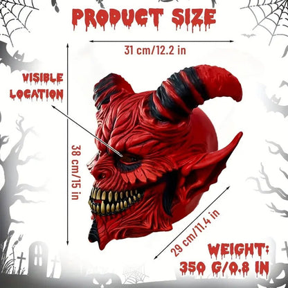 Demon Horror Mask Latex Headgear Red with Horns