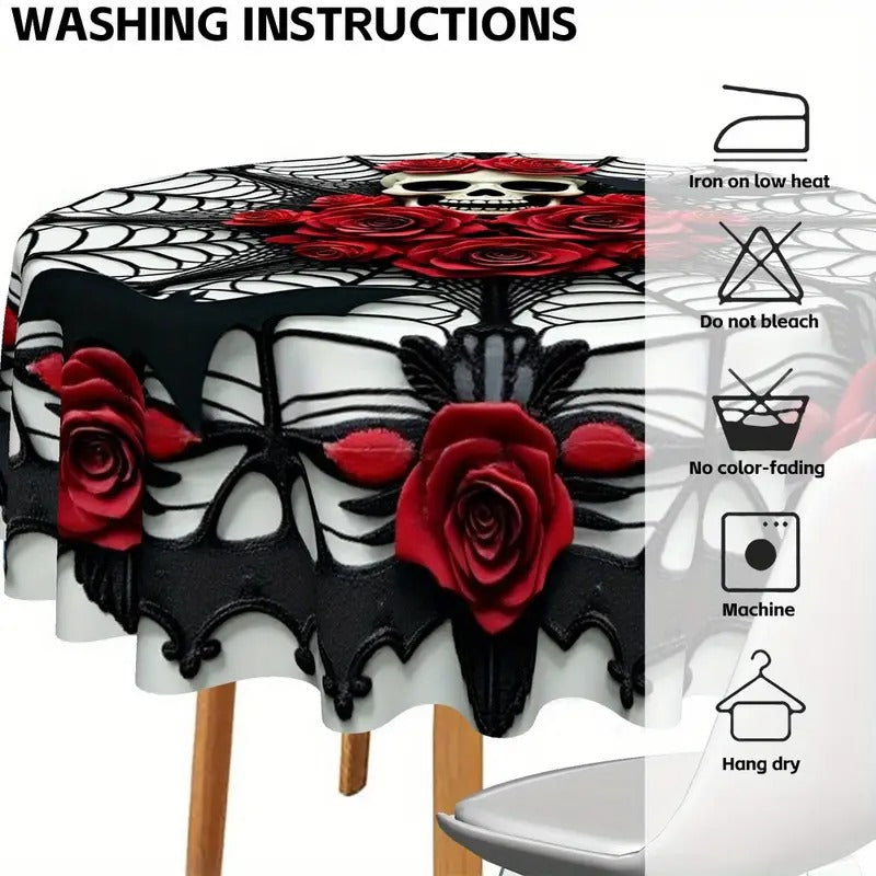 Gothic Skull Roses Round Tablecloth