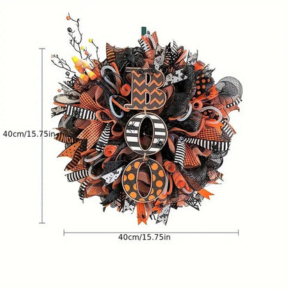 Halloween Mesh Wreath with Boo Design