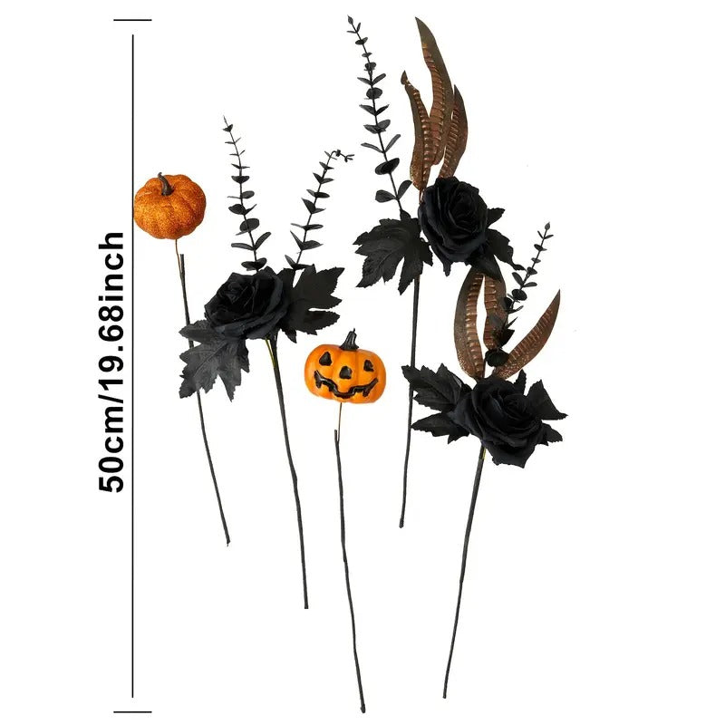 Halloween Pumpkin Feather Picks Decoration (5pcs)
