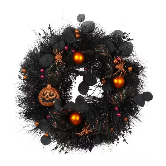 Halloween Wreath with Jack-O-Lanterns and Bats