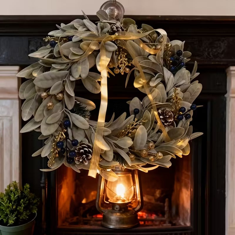 Rustic Farmhouse Sheep Ear Wreath with Pinecones