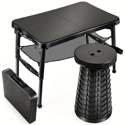 Retractable Folding Table and Adjustable Stool Set