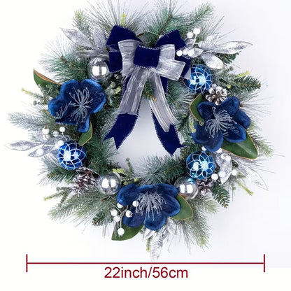 Large Artificial Christmas Wreath with Blue Bow