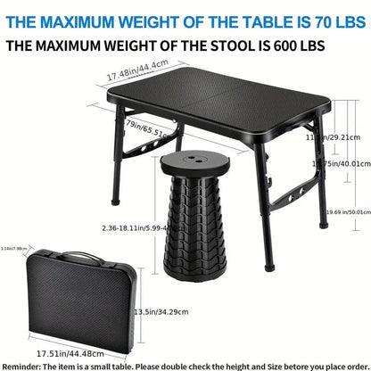 Retractable Folding Table and Adjustable Stool Set