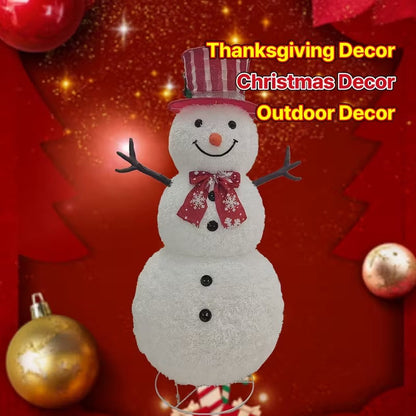 Red & White Striped Top Hat Snowman Decoration