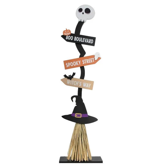 Witch Broom Decor with Halloween Sign