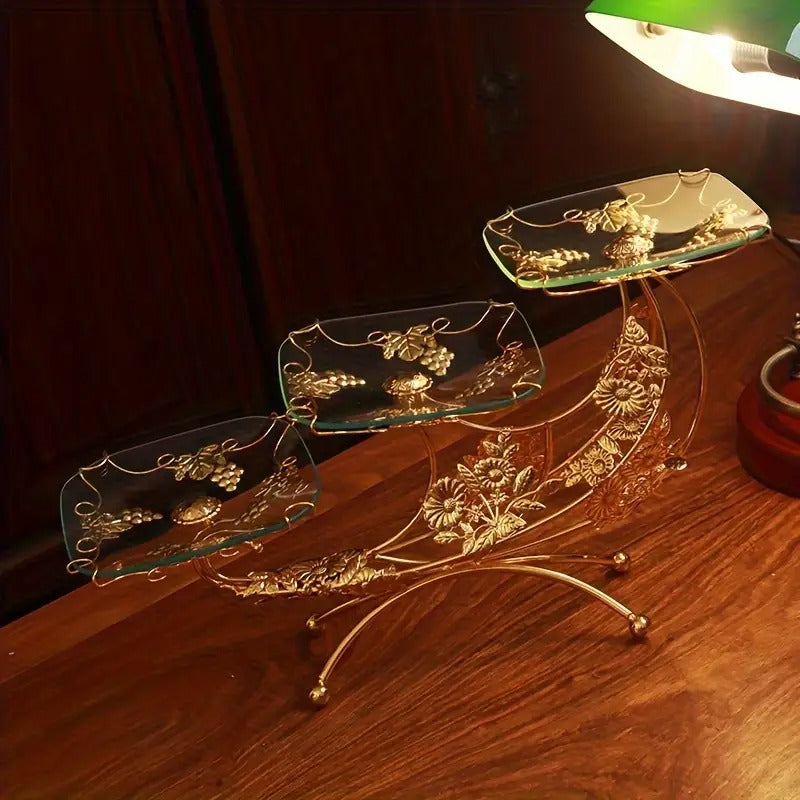 Golden Moon Metal Glass Tray Centerpiece