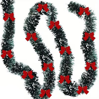 Artificial Christmas Tinsel Garland with Bows