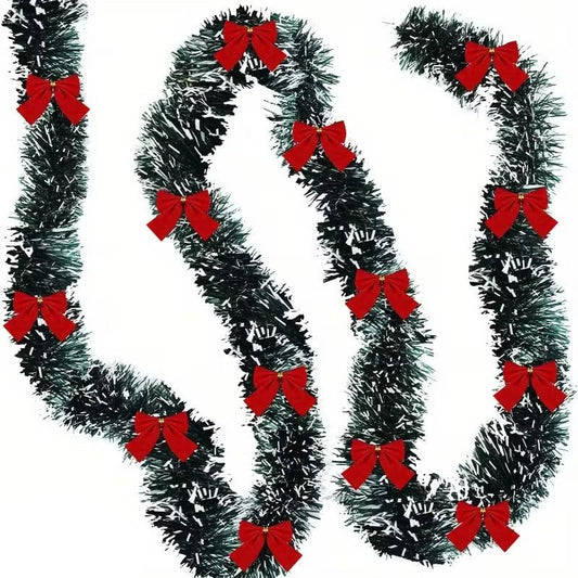 Artificial Christmas Tinsel Garland with Bows
