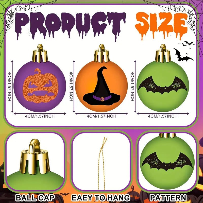 Halloween Tree Ornaments Spooky Baubles Set (24pcs)