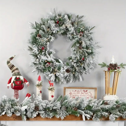 Christmas Wreath with Snowy Pine Cones