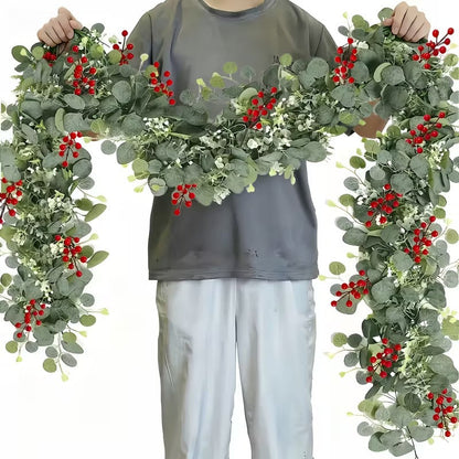 Artificial Eucalyptus Garland with Red Berries (2-Pack)
