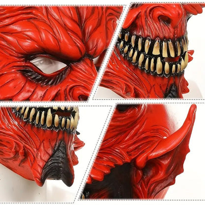 Demon Horror Mask Latex Headgear Red with Horns