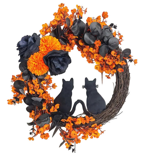 Halloween Moon Wreath Black Cat Door Decoration