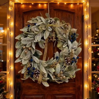 Rustic Farmhouse Sheep Ear Wreath with Pinecones