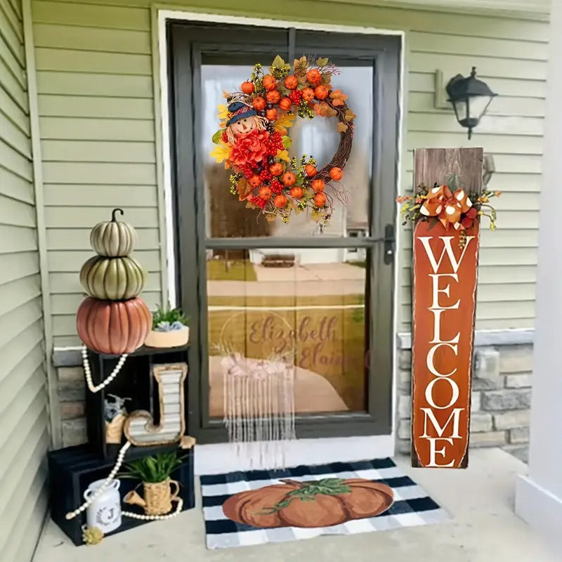 Halloween Autumn Scarecrow Wreath with Pumpkins