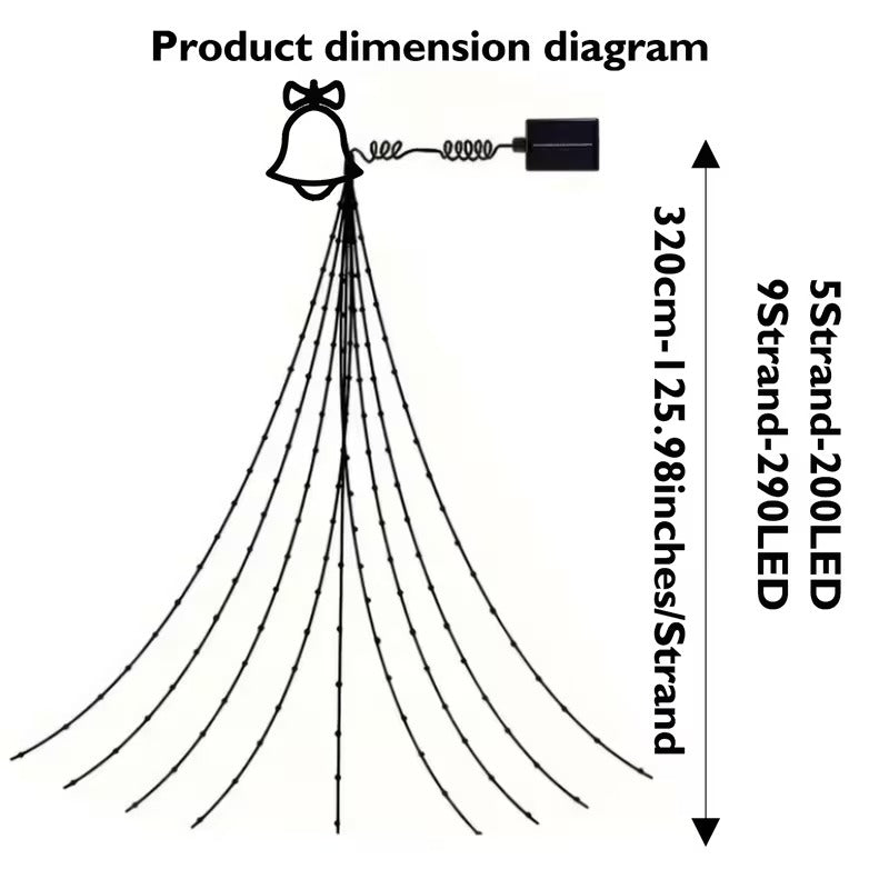Christmas Solar Waterfall Tree Fairy String Lights Outdoor