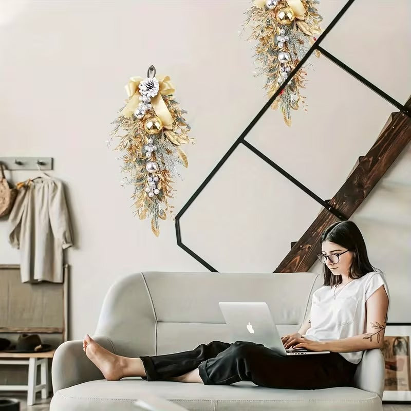 Christmas Teardrop Wreath with Spheres and Pinecones