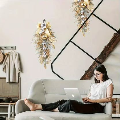 Christmas Teardrop Wreath with Spheres and Pinecones