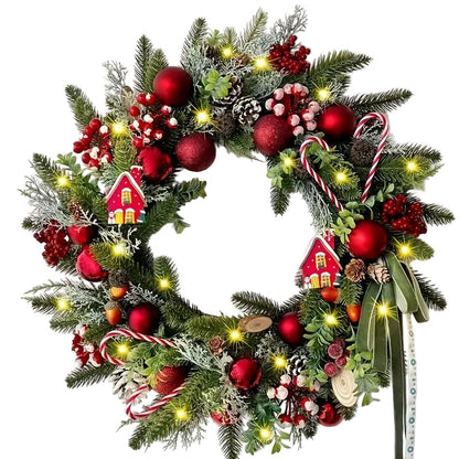 Christmas Wreath with Red Berries, Pine Cones & Candy Accents