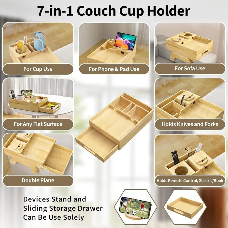 7-in-1 Sofa Cup Holder with Armrest Tray