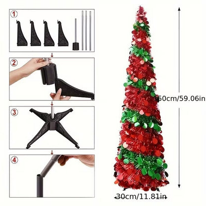 Red Green Sequin Tinsel Christmas Tree