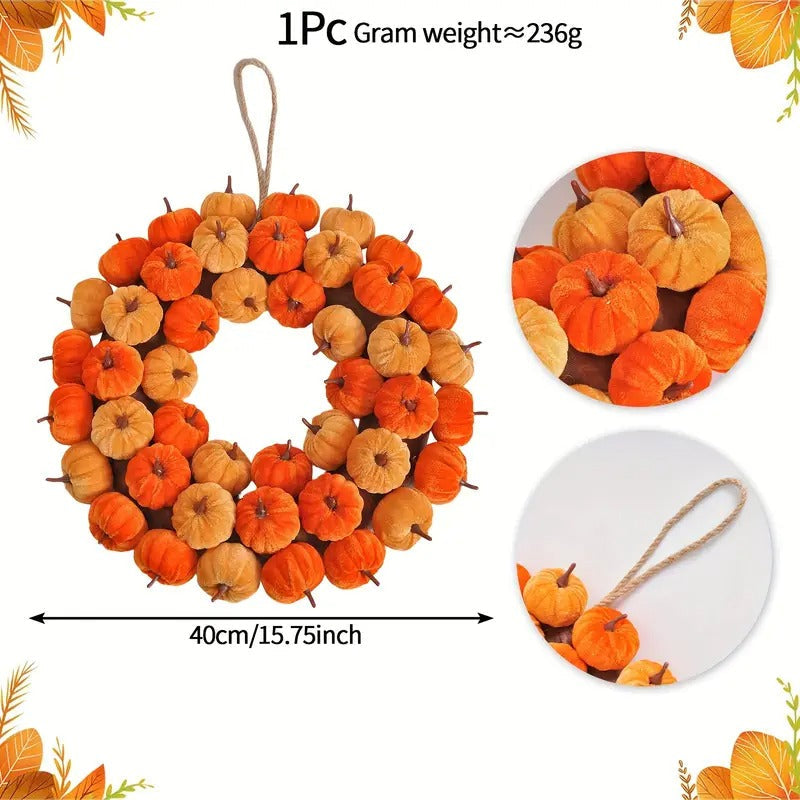 Faux Velvet Pumpkin Wreath Wall Hanging