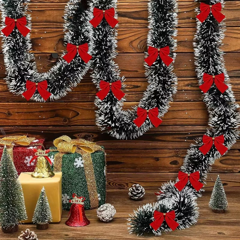 Artificial Christmas Tinsel Garland with Bows