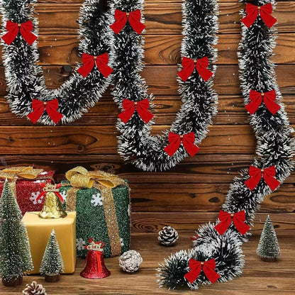 Artificial Christmas Tinsel Garland with Bows