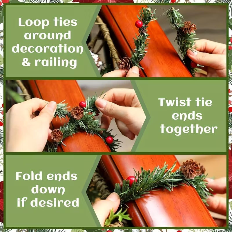 Artificial Pine Garland Twist Ties Christmas Decor Set