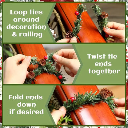 Artificial Pine Garland Twist Ties Christmas Decor Set
